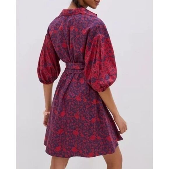 ~ Anthropologie XL Sachin & Babi Nightingale Mini Boho Dress Red Blue Floral - Picture 2 of 16
